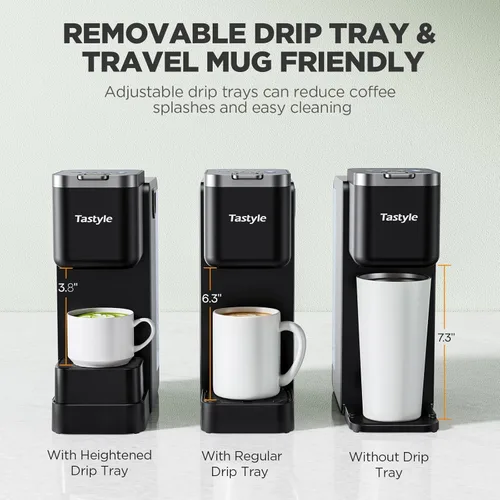 Miniatura 7 de Tastyle Cafetera de una sola porción con espumador de leche desmontable integrado, máquina de café helado y caliente para cápsulas K y café molido