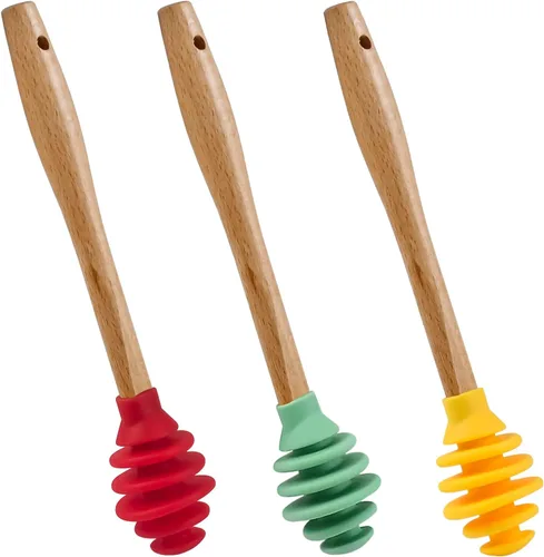 Miniatura 11 de Enenes Palitos de silicona para la miel, 3 cucharas de miel antigoteo con diseño en espiral con varilla agitadora, dispensador libre de BPA de grado