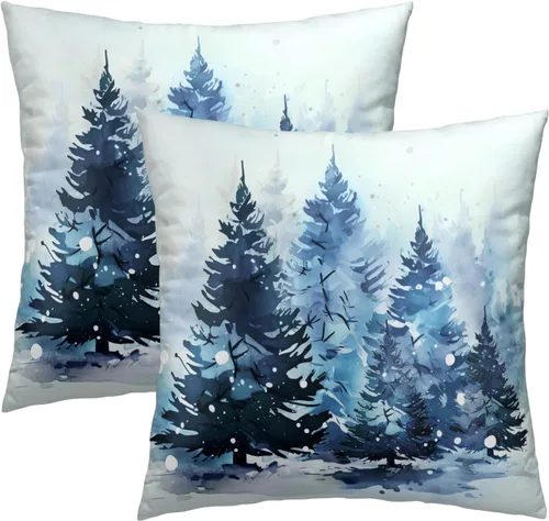 Miniatura 11 de Fundas de Almohada de Bosque de Pinos 22x22 Juego de 2, Fundas de Almohada Decorativas de Árboles de Abeto y Cedro Verde Nieve Beige de Invierno