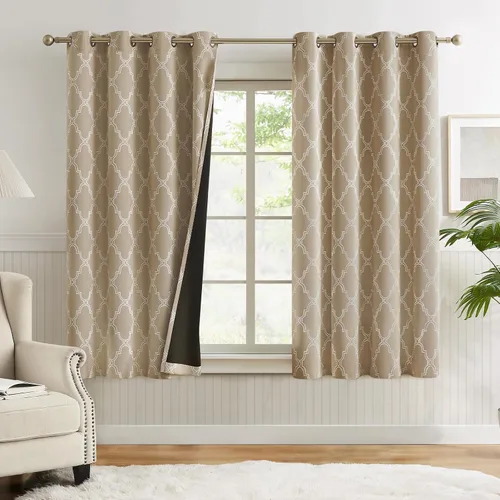 Miniatura 13 de Melodieux Cortinas 100% opacas de 96 pulgadas de largo para sala de estar, dormitorio estilo marroquí, aislamiento térmico, ahorro de energía
