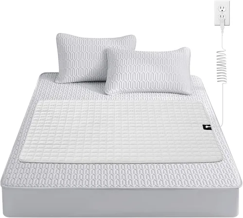 Tapete de tierra para cama, hoja de fibra plateada de 35 x 50 pulgadas con cable de conexión a tierra, para un mejor sueño, alivio del dolor y