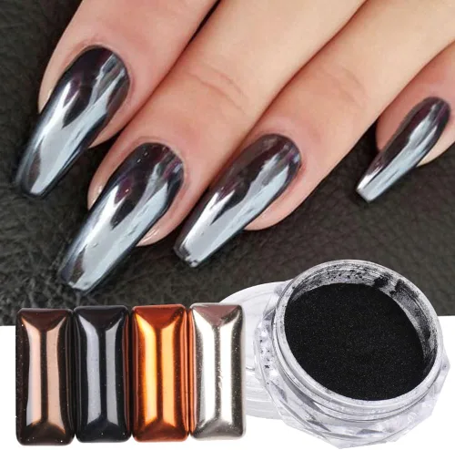 1 unidad de polvo de uñas cromado negro con purpurina en polvo de pigmento cromado brillante para uñas de espejo de uñas cromadas en polvo metálico