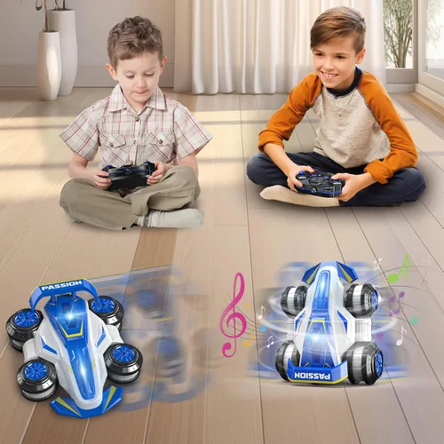 Miniatura 8 de LOOZIX Coche de control remoto mejorado 360° Spins RC Car 2 en 1 antigravedad RC Racer Wheelie Drift Stunt Car con luces y música, regalos