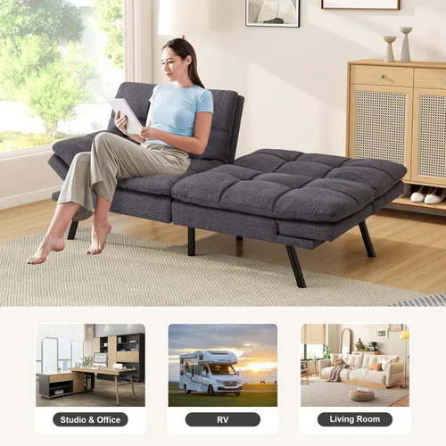 Miniatura 6 de Opoiar Sofá cama plegable de espuma viscoelástica convertible con reposabrazos y respaldos ajustables para espacios pequeños, oficina, estudio