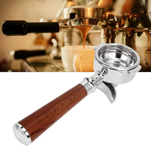 Miniatura 8 de Portafiltro espresso de acero inoxidable de 2.283 in, mango de palisandro, boquilla doble, cafetería y hogar