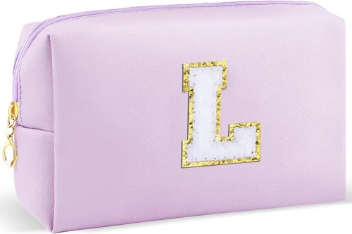 Miniatura 80 de URSKYTOUS Regalos para niñas, bolsa de maquillaje con inicial, bolsa de cosméticos personalizada con cremallera, bonita bolsa de aseo de viaje, Azul