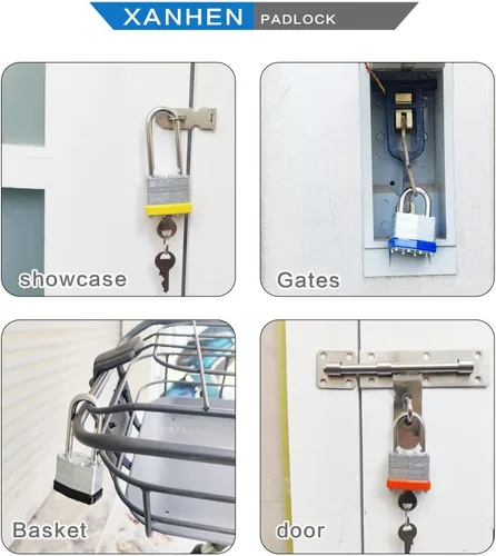 Miniatura 5 de Candados con cerradura para exteriores, cerradura de llave, candados con la misma llave, candados con llave de acero laminado con grillete largo