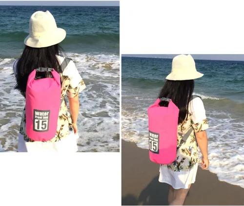 Miniatura 5 de Bolsa seca impermeable, mochila de almacenamiento seca ligera con parte superior enrollable, natación, canotaje, kayak, campamento, playa (negro 15L)
