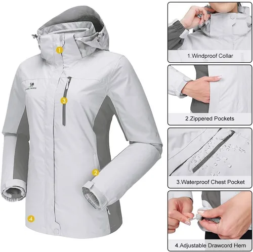 Miniatura 29 de CAMEL CROWN Chaqueta de esquí impermeable 3 en 1 para mujer, abrigo de invierno rompevientos, chaquetas de snowboard para lluvia, nieve, senderismo