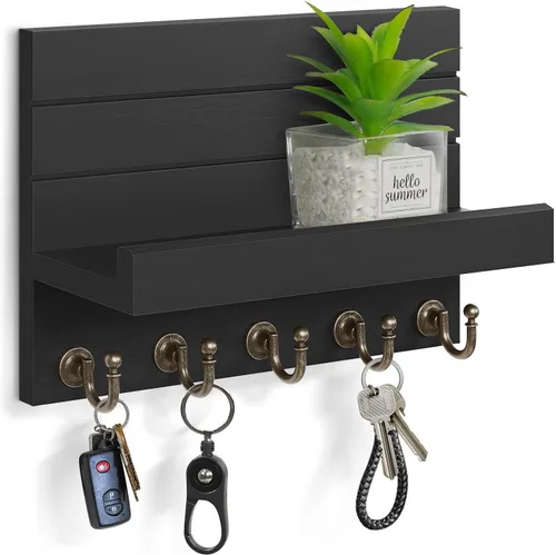 Miniatura 9 de HONJIN Soporte para llaves de pared: 7 ganchos resistentes mejorados para llaves de fácil instalación, organizador de correo para colgar