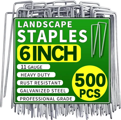 Miniatura 12 de Paquete de 50 grapas de paisaje de 4 pulgadas, estacas de jardín galvanizadas, pines de grapas de jardín antióxido, estacas de suelo para barrera