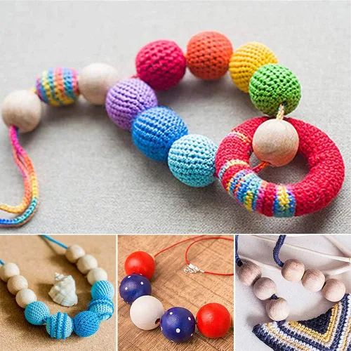 Miniatura 34 de 100 cuentas de madera natural de 0.984 in, cuentas espaciadoras de madera sin terminar de 1 pulgada, bolas redondas para hacer manualidades