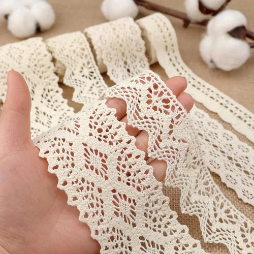Miniatura 3 de Cinta de encaje beige de 8 yardas, ribete de encaje de algodón, encaje de ganchillo para costura, para manualidades, envoltura de regalo, decoración