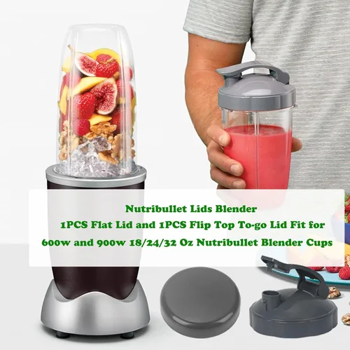 Miniatura 3 de 2 piezas de repuesto para licuadora Nutribullet tapas, 1 tapa plana y 1 tapa abatible para llevar Nutribullet de 600 W y 900 W 18/24/32 onzas
