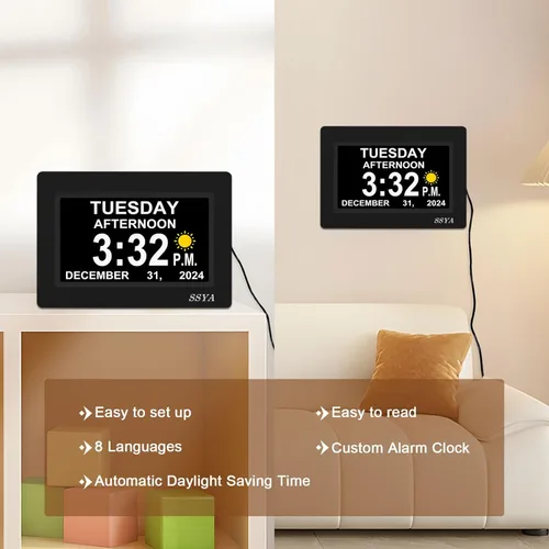 Miniatura 6 de SSYA Reloj de demencia para personas mayores, reloj digital con fecha y día de la semana, DST automático, reloj despertador con calendario grande