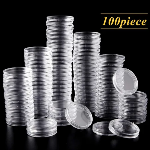 Miniatura 6 de 100 unidades de 0.984 in para monedas con caja organizadora de almacenamiento de plástico para suministros de colección de monedas