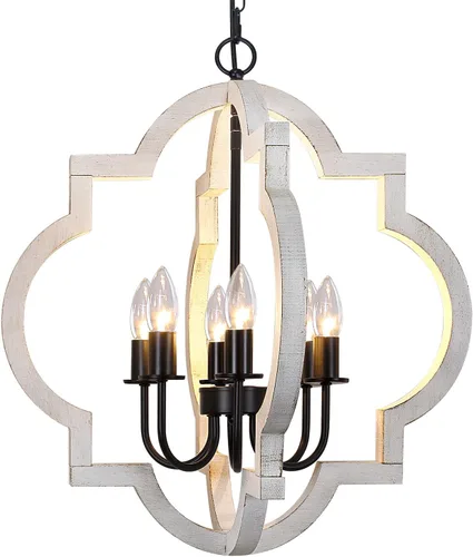 Miniatura 33 de Candelabro de Rueda de Carro de 8 Luces, 23.6" Candelabro Rústico de Granja, Iluminación Colgante Redonda Industrial Vintage para Comedor, Cocina