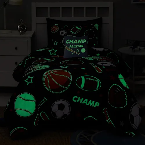 Miniatura 2 de Kaleido Space Juego de Edredón para Niños Tamaño Twin para Niños, Juego de Ropa de Cama de Juegos de Pelota que Brilla en la Oscuridad, 1 Edredón, 1