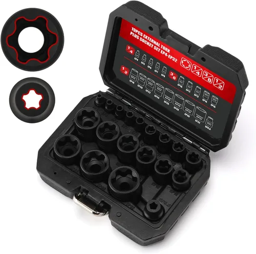 Miniatura 8 de CASOMAN 11PCS hembra Torx Socket Set, E Torx & Star Socket Set con riel, E4 - E20 Torque Sockets