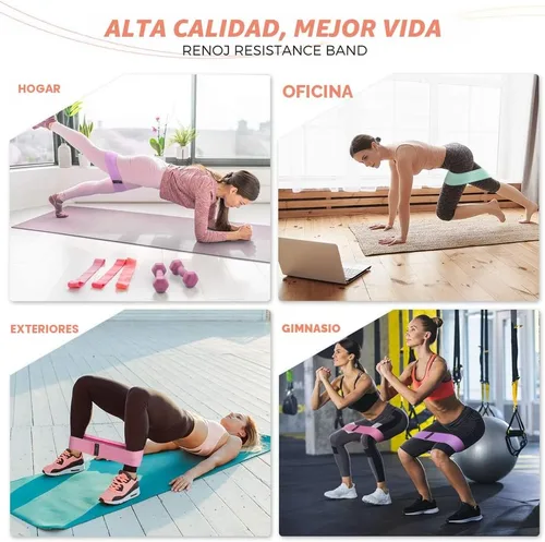 Miniatura 4 de Renoj Resistance Bands for Working Out: 3-Set Professional Exercise Bands for Pilates, Yoga, Home Gym, Booty, Leg Training Heavy/Medium/Light Rosa