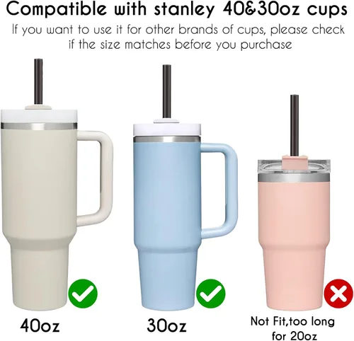 Miniatura 2 de AIERSA - Pajita de repuesto de 12 pulgadas negra para tazas Stanley de 40/30 onzas, pajita reutilizable de plástico para el vaso Stanley Quencher