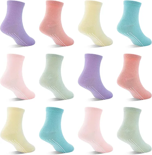 Miniatura 15 de SkiBeaut Calcetines para niños pequeños, 12 pares de puños antideslizantes para niños y niñas con pinzas para 1-7 años