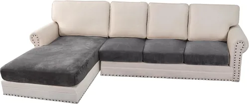 Miniatura 131 de H.VERSAILTEX - Funda de terciopelo elástica y afelpada para protección de cojines de sofá biplaza, silla o sofá, 2 piezas, tamaño grande, color gris