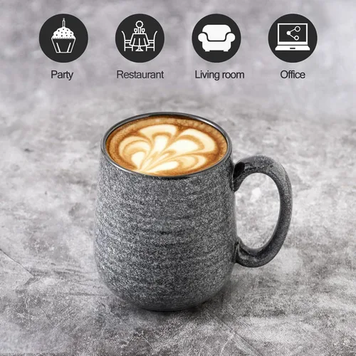 Miniatura 6 de Hasense Juego de 4 tazas de café gris oscuro, tazas de café de cerámica de 12 onzas, taza de café con mango grande para café, té, leche y cacao Gris