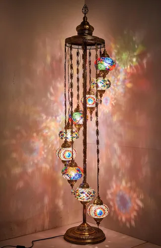 DEMMEX Lámpara de pie con mosaico turco marroquí, 9 globos, 6 pies de alto, lámpara de pie decorativa estilo Tiffany con globos coloridos para