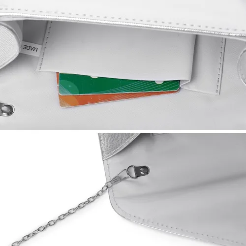 Miniatura 6 de Gurina Bolso de mano de noche con detalle de lazo, elegante bolsa de fiesta de piel sintética brillante con cadena desmontable para boda y baile