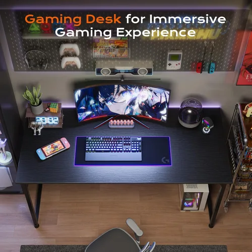 Miniatura 9 de PRAISUN Escritorio de 40 x 24 Pulgadas con Escritorio Más Profundo, Escritorio para Computadora de Oficina de Juegos, para Trabajo, Estudio, Negro