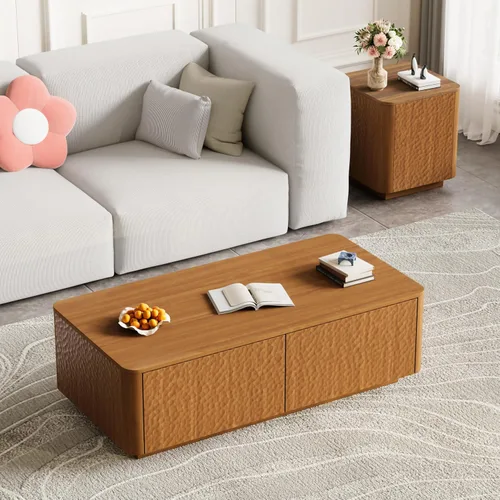 Miniatura 45 de Mesa de centro de madera, 39.37 pulgadas, cuadrada de mediados de siglo, mesa central de madera moderna de madera de fibropanel de densidad media