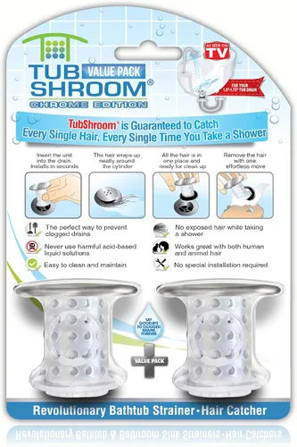 Miniatura 5 de TubShroom and SinkShroom - Protectores de drenaje para bañeras y fregaderos, recolector de pelo cromado y de tina, paquete de 2, cromado, protector