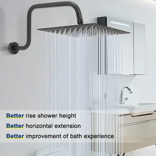 Miniatura 5 de NearMoon Brazo de extensión de ducha en forma de S con brida, tubo extensor de cabezal de ducha de tiro alto, extensión horizontal, conexión Negro
