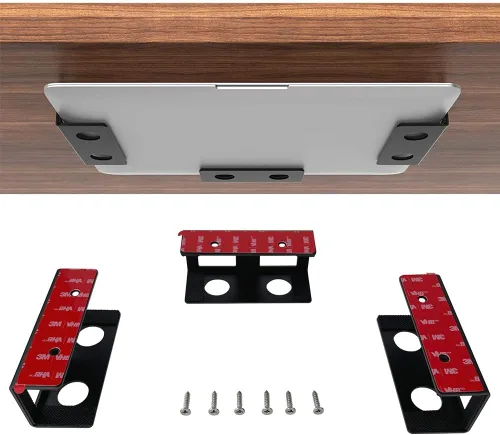 IFCASE Soporte para laptop debajo del escritorio con adhesivo y tornillo, soporte de aluminio duro debajo del escritorio para laptop, Mac mini,