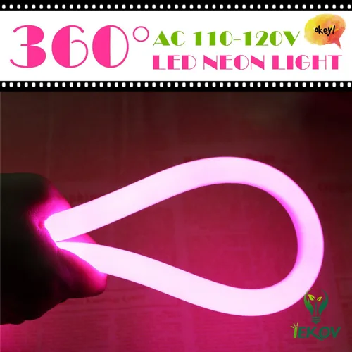 Miniatura 2 de IEKOV™ - Tira de luces LED de neón de 360° con corriente alterna de 110-120 V, tira de luces LED de neón flexibles de 360 grados, regulable e Rosa