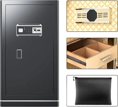 Caja de seguridad biométrica de 6.5 pies cúbicos, caja de seguridad para el hogar con bolsa a prueba de fuego e impermeable, caja de seguridad