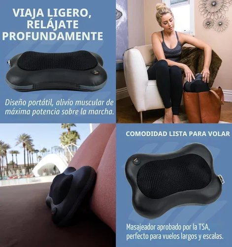 Miniatura 9 de Zyllion Masajeador Shiatsu de espalda y cuello con calor - Almohada de masaje eléctrico de amasado de tejido profundo 3D para alivio del dolor Negro