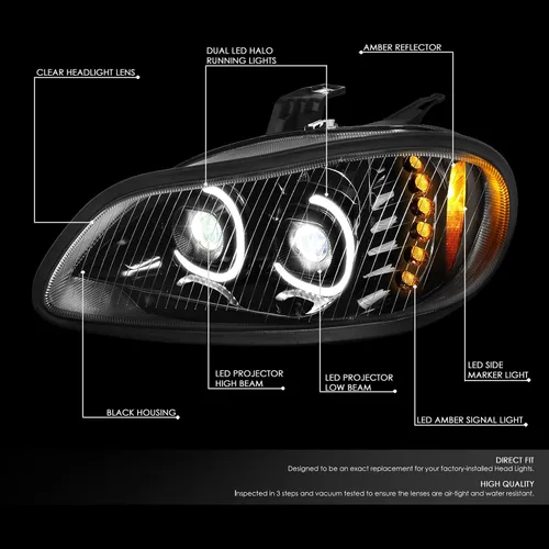 Miniatura 2 de DNA MOTORING HL-HAY-015-BK - Par de faros delanteros de señal de giro DRL con doble LED Halo, proyector de haz alto/bajo, compatible con Negro