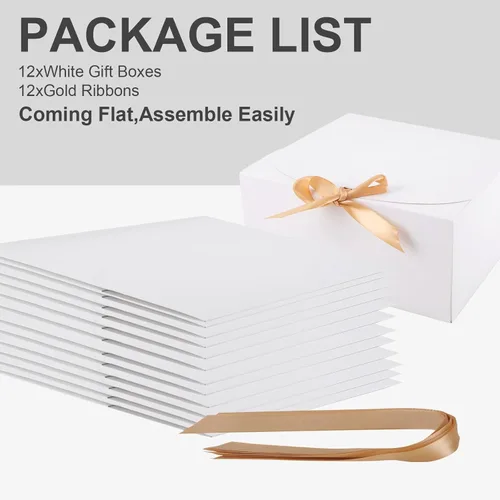 Miniatura 3 de Paquete de 12 cajas de regalo blancas con tapas a granel, caja de propuesta de dama de honor con cinta, cajas de regalo para bodas, Navidad, día