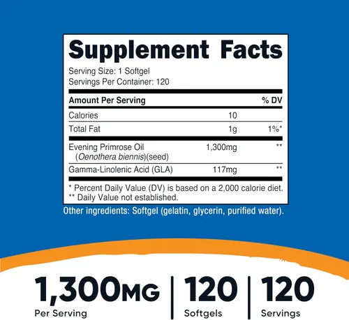Miniatura 2 de Nutricost Aceite de onagra de 1,300 mg, 120 cápsulas blandas (3 botellas), sin OMG, sin gluten, 120 porciones