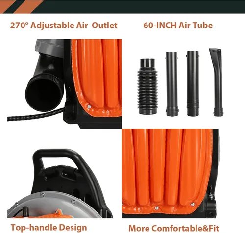 Miniatura 6 de Soplador de hojas de gas, 63CC 665CFM Mochila Soplador de hojas, 3HP 2 tiempos soplador de mochila, Soplador de hojas a gas, Soplador de gas