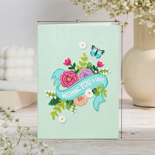 Miniatura 2 de POPWOW Tarjeta desplegable de feliz cumpleaños, flores y mariposas, tarjeta de felicitación 3D floral, regalo para mamá, hermana, mujer, abuela