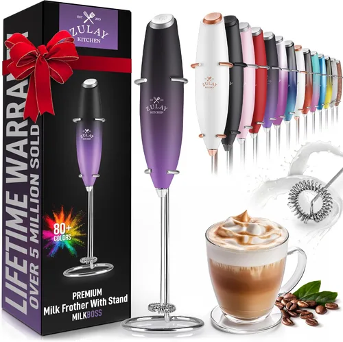 Miniatura 545 de Zulay Milk Boss Espumador de leche potente manual, hace espuma para latte, batidor para mezclar bebidas, café, miniespumador para capuchino, frappé