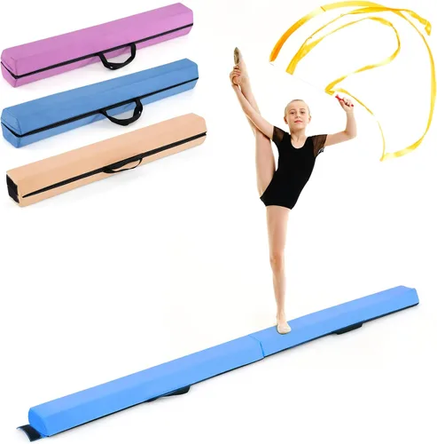 Miniatura 16 de Giantex Haz de equilibrio de 7/8/9 pies, haz de gimnasia plegable con asas de transporte, base de goma antideslizante para niños, haz de gimnasia