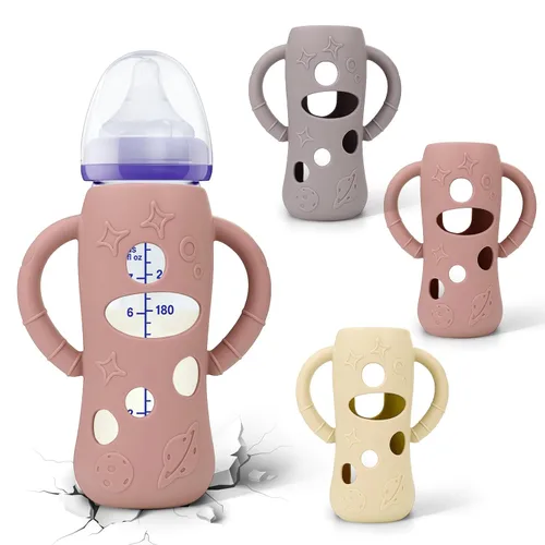 Miniatura 9 de BUSOHA Paquete de 3 fundas de silicona para botellas de vidrio Lansinoh, fundas de cuello ancho para biberones de Lansinoh, soporte para biberones