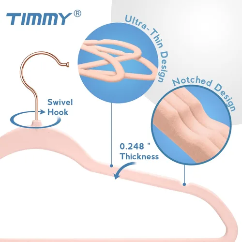 Miniatura 3 de TIMMY Perchas de terciopelo – Juego (paquete de 50) perchas ultrafinas con construcción resistente, soporta hasta 10 libras – Acabado rosa rubor