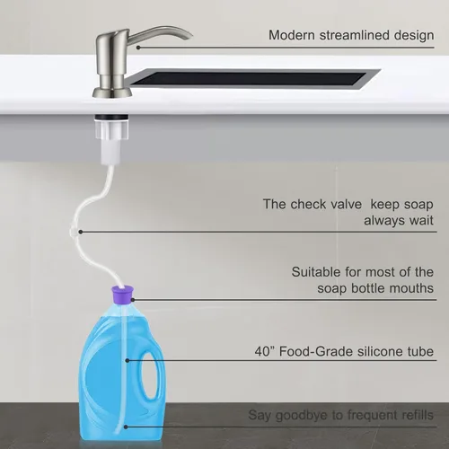 Miniatura 6 de GAGALIFE Dispensador de jabón empotrado en mostrador (níquel cepillado) para fregadero de cocina y kit de tubo de extensión, actualización