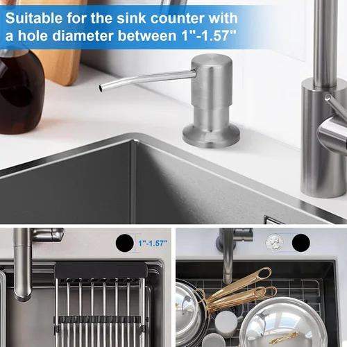 Miniatura 5 de Dispensador de jabón para fregadero integrado, dispensador de jabón para fregadero de cocina, dispensador de jabón inoxidable para fregadero