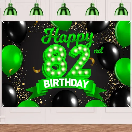 Miniatura 86 de Cartel de feliz cumpleaños 26 verde y negro, telón de fondo con texto en inglés "Cheers to 26 years old confeti", globos de confeti, decoración